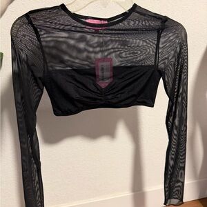 Edikted Black Sheer Long Sleeve Crop Top